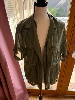 Banana Republic Olive Green Short-Sleeve Shirt Jacket